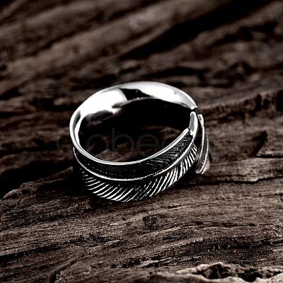 Fashionable Unisex 316L Surgical Stainless Steel Feather Cuff Rings RJEW-BB09945-11-1