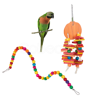 AHANDMAKER 2Pcs 2 Style Wood Parrot Chew Toy AJEW-GA0003-38-1