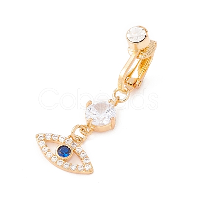 Evil Eye Cubic Zirconia Charm Belly Ring AJEW-F057-13G-1