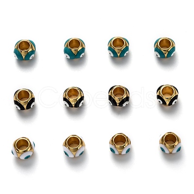 Brass European Enamel Beads KK-B028-25G-1