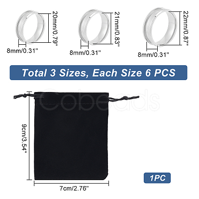 Unicraftale 18Pcs 3 Size 201 Stainless Steel Grooved Finger Ring Settings STAS-UN0042-68-1