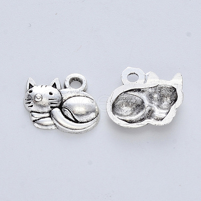 Tibetan Style Alloy Kitten Pendants X-TIBE-R316-062AS-RS-1