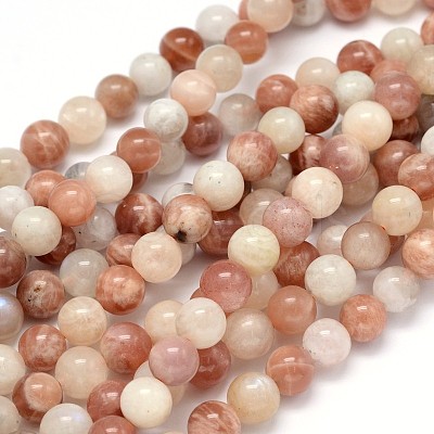 Round Natural Moonstone and Sunstone Beads Strands G-F222-03-8mm-1