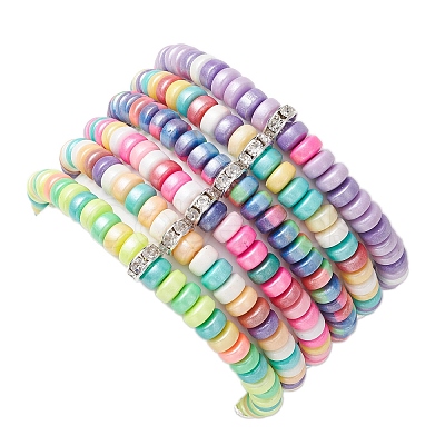 6Pcs Handmade Polymer Clay Heishi Beads Stretch Bracelets for Women BJEW-JB11378-1