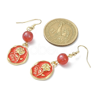 Valentine's Day Alloy Enamel Dangle Earrings with Brass Pins EJEW-JE05331-1