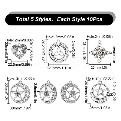 SUNNYCLUE 50Pcs 5 Style Tibetan Style Alloy Pendants FIND-SC0005-14-1