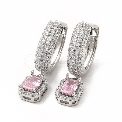 Rack Plating Brass Micro Pave Cubic Zirconia Hoop Earrings EJEW-H091-25-1