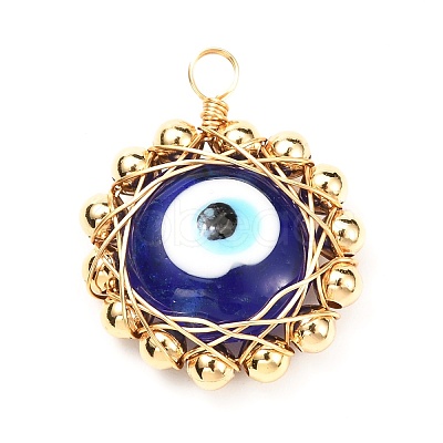 Flat Round Evil Eye Lampwork Pendants PALLOY-JF01014-1