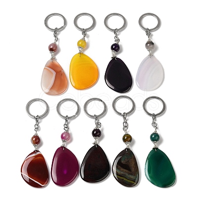 Iron with Alloy Natural Agate Pendant Keychain G-Q169-04P-1