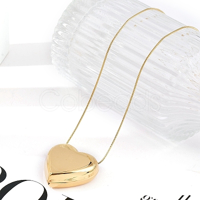 304 Stainless Steel Heart Pendant Round Snake Chain Necklaces for Women NJEW-B122-01G-01-1