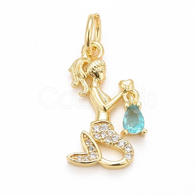 Rack Plating Brass Micro Pave Cubic Zirconia Pendants KK-B056-03G-02-1