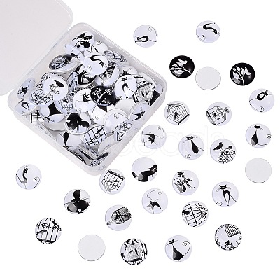 100Pcs Retro Black and White Picture Glass Cabochons GGLA-SZ0001-29-1