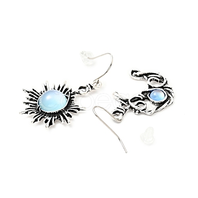 Resin Beaded Moon and Sun Asymmetrical Earrings EJEW-C036-01A-1