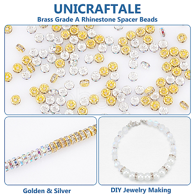 Unicraftale 120Pcs 2 Colors Brass Grade A Rhinestone Spacer Beads RB-UN0001-13-1