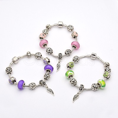 Wing Alloy European Style Beads Bracelets BJEW-P049-20-1