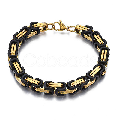 Ion Plating(IP) Two Tone 201 Stainless Steel Byzantine Chain Bracelet for Men Women BJEW-S057-86A-01-1