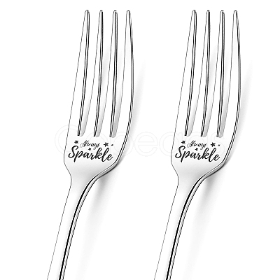 Globleland Word Pattern 304 Stainless Steel Fork AJEW-GL0001-17G-1