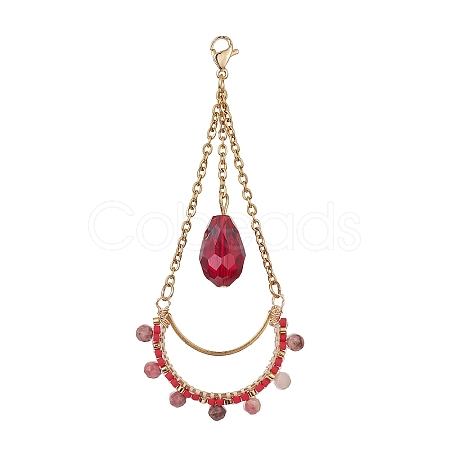 Teardrop Glass Seed & Natural Rhodonite Beads Pendant Decorations HJEW-MZ00024-01-1