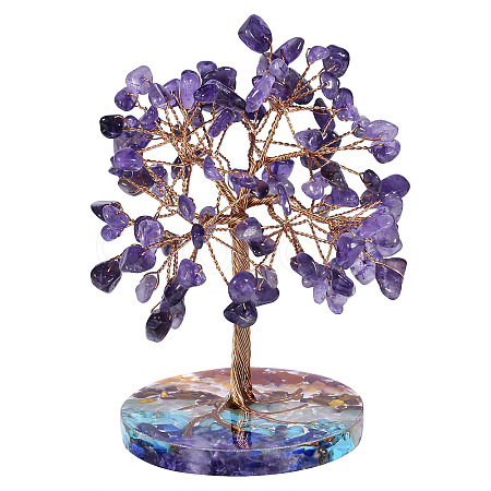 Natural Amethyst Chips Tree of Life Decorations PW-WG52040-07-1