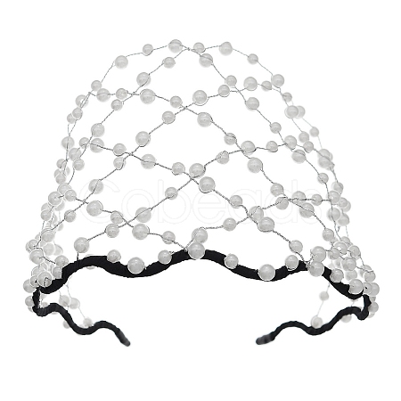 Imitation Pearl Hair Net Crown Headband PW-WGE79BF-01-1