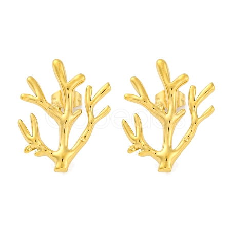 Ion Plating(IP) 304 Stainless Steel Tree Branch Stud Earrings EJEW-D281-08G-1