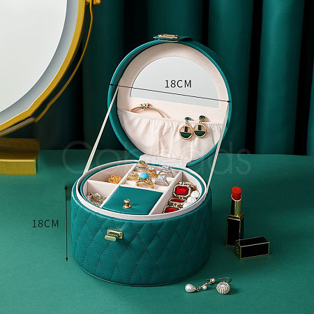 Portable Travel Round Imitation Leather Jewelry Storage Boxes for Earrings Rings Necklaces PW-WG42841-01-1