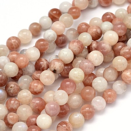 Round Natural Moonstone and Sunstone Beads Strands G-F222-03-8mm-1