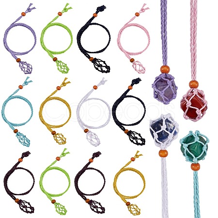 16Pcs 8 Style Adjustable Braided Waxed Cord Macrame Pouch Necklace Making NJEW-SZ0001-52B-1