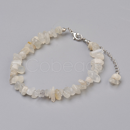 Natural White Moonstone Chip Beads Anklets AJEW-AN00229-02-1