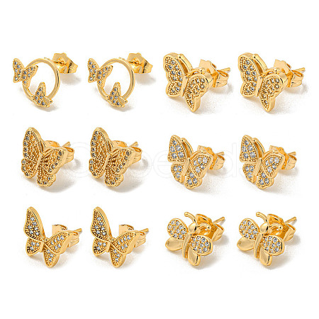 Light Gold Brass Micro Pave Cubic Zirconia Stud Earrings for Women EJEW-E295-35KCG-1
