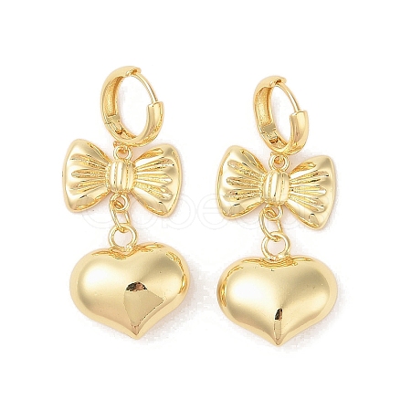 Bowknot with Heart Brass Hoop Earrings for Women EJEW-S231-04G-01-1