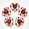 Alloy Pendants, with Plastic Imitation Pearl, Glass and Rhinestone, Heart, Light Gold, Red, 26x26.5x6mm, Hole: 2mm