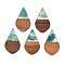 Transparent Resin and Walnut Wood Pendants, Teardrop Charms with Gold Foil, Light Sea Green, 48.5x28x3.5mm, Hole: 2mm