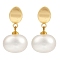 201 Stainless Steel Oval Stud Earrings, with Plastic Imitation Pearl Beads, 304 Stainless Steel Pin, Golden, 25x13.5mm