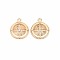 Brass Micro Pave Clear Cubic Zirconia Pendants, Nickel Free, Flat Round with Star, Real 18K Gold Plated, 16.5x14x1.5mm, Hole: 1.5mm