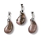 Natural Rhodonite Pendants, Magatama Shaped Charms with Platinum Tone Brass Snap on Bails, Long-Lasting Plated, Lead Free & Cadmium Free, 21.6x11.3x7.1mm, Hole: 5x4mm