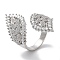 Brass Micro Pave Cubic Zirconia Cuff Rings, Long-Lasting Plated, Leaf, Platinum, Inner Diameter: 18.6mm