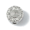 Rack Plating Brass Beads, Long-Lasting Plated, Lead Free & Cadmium Free, Flat Round with Flower, Platinum, 9x7mm, Hole: 2mm