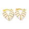 Rack Plating Brass Hoop Earrings, with Stripe Enamel, Cadmium Free & Lead Free, Long-Lasting Plated, Real 18K Gold Plated, Heart, White, 17x5mm