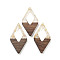 Walnut Wood Pendants, Resin and Gold foil, Rhombus, Clear, 47.5x25.5x3.5mm, Hole: 2mm