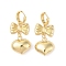 Bowknot with Heart Brass Hoop Earrings for Women, Golden, 46x20mm