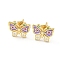 Butterfly Real 18K Gold Plated Brass Stud Earrings, with Enamel and Cubic Zirconia, Lilac, 10x12mm