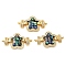 Rack Plating Brass Micro Pave Clear Cubic Zirconia Flower Links Connector Charms, with Enamel & Shell, Real 18K Gold Plated, Long-Lasting Plated, Lead Free & Cadmium Free, Black, 15x26x4mm, Hole: 1.4mm