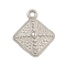 Non-Tarnish 304 Stainless Steel Pendants, Rhombus Charm, Stainless Steel Color, 21x17x3.5mm, Hole: 2mm