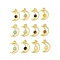 Natural & Synthetic Mixed Gemstone Pendants, 304 Stainless Steel Moon Charms with Jump Rings, Real 18K Gold Plated, 20x13.5x4mm, Hole: 2.5mm