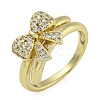 Bowknot Brass Micro Pave Clear Cubic Zirconia Open Cuff Double Rings RJEW-Z046-04G-03-2