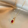 Micro Pave Cubic Zirconia and Alloy Square Pendant Necklace PW-WG28422-02-1