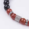 Natural Carnelian(Dyed & Heated) & Black Obsidian & Cubic Zirconia Beaded Stretch Bracelet BJEW-P188-06A-01-2