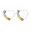 Heart Glass Seed with Brass Hoop Earrings EJEW-MZ00144-1