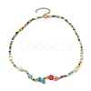 Flower Glass Seed & Pearl Beaded Necklaces NJEW-JN04677-02-4
